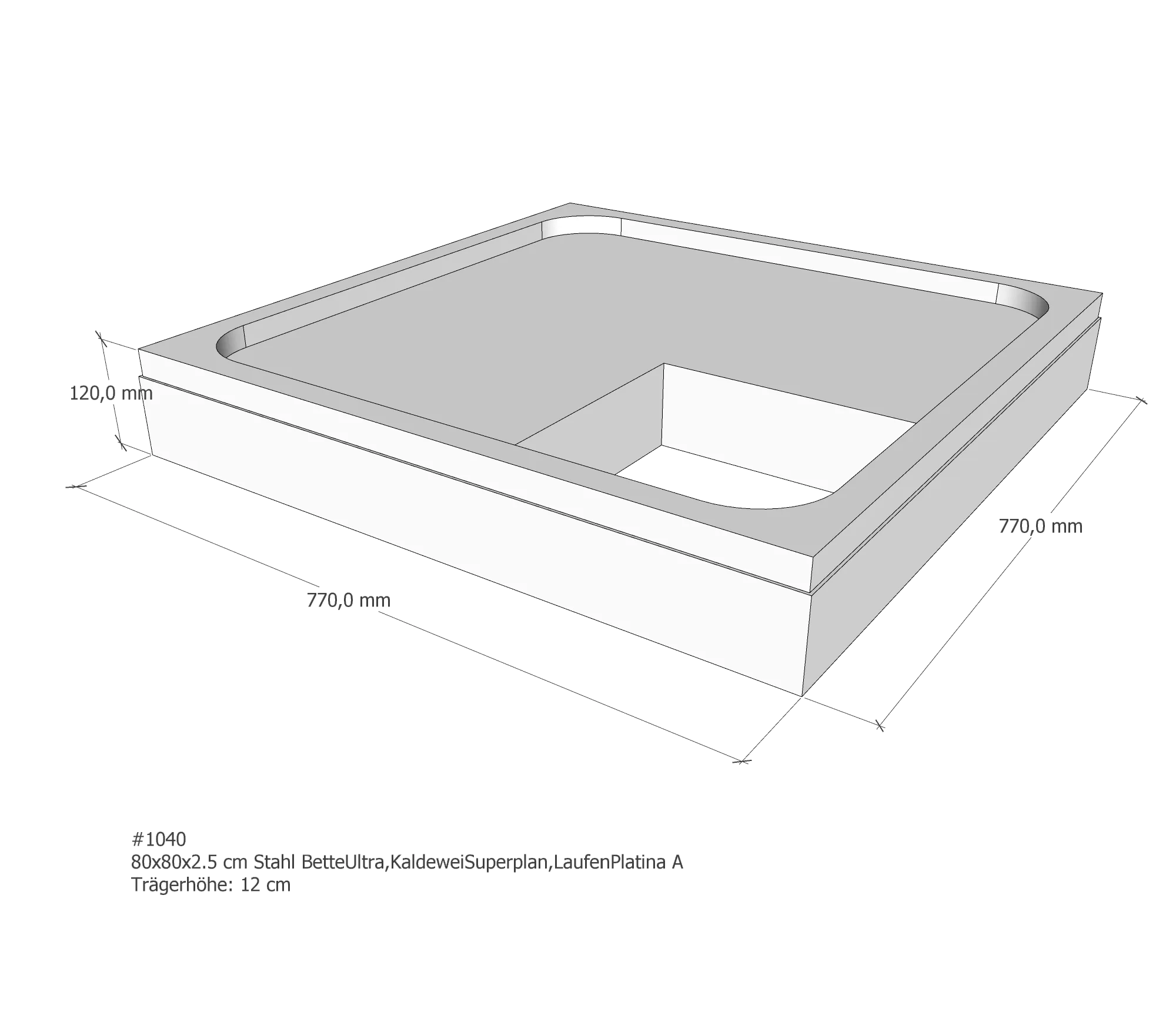 Duschwannenträger passend für BetteUltra, Kaldewei Superplan, Laufen Platina 80 × 80 × 2,5 cm