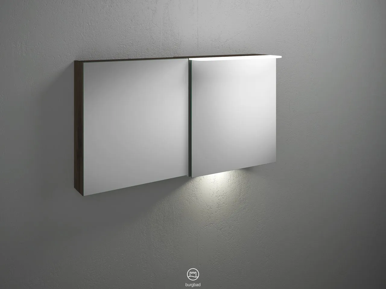 Burgbad Spiegelschrank Badu SFUB120, 310x1200x665 mm, LED-Aufsatzleuchte 4200 K, Schalter-Steckdosenelement, Glaseinlegeböden