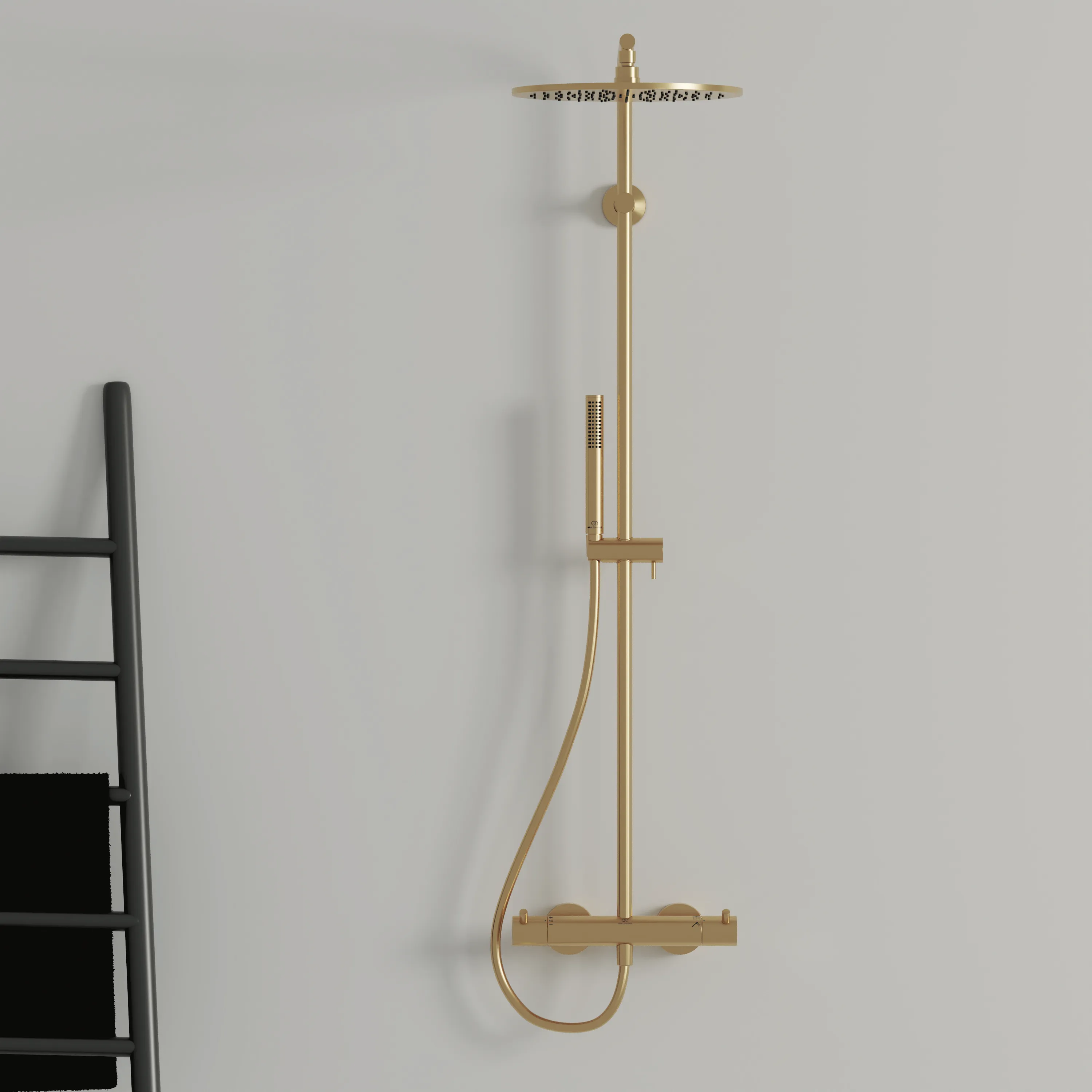 Ideal Standard Ceratherm T125 Duschsystem mit Badethermostat Pin-Griffe Brushed Gold Ideal Standard Ceratherm T125 Duschsystem mit Badethermostat Pin-Griffe Brushed Gold