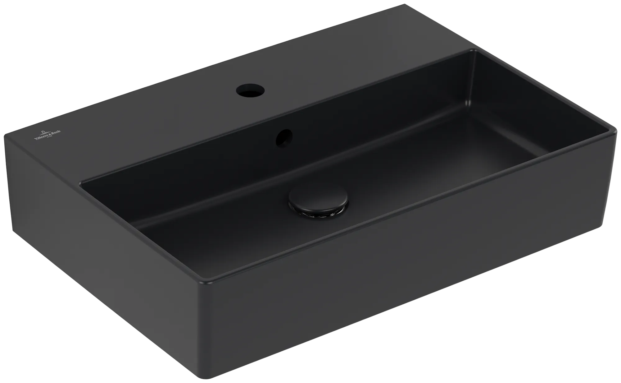 Villeroy & Boch Wandwaschtisch aus TitanCeram geschliffen „Memento 2.0“ 600 × 420 × 135 mm, mit Hahnlochbohrung, Hahnlochposition mittig in Pure Black