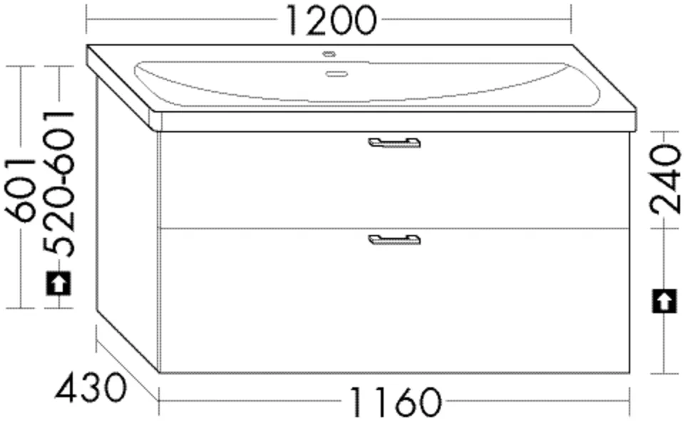 Waschtischunterschrank Sys30 von burgbad – passend zu Villeroy & Boch Skyla, 1160 mm breit, 430 mm tief, 601 mm hoch, mit 1 Schublade und 1 Auszug