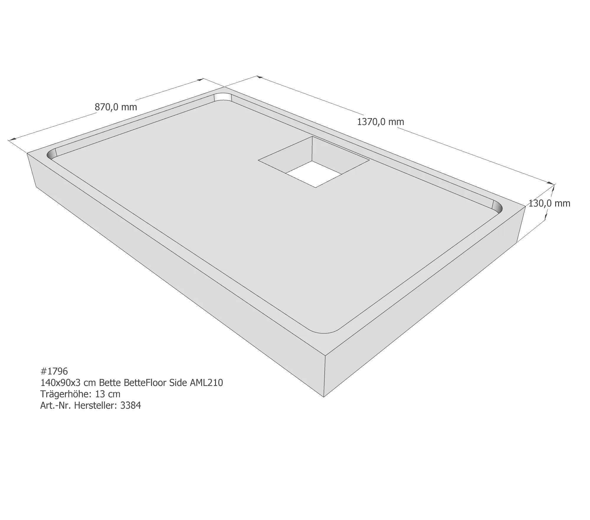 Duschwannenträger für Bette Floor Side 140 × 90 × 3 cm Breite: 90 cm / Länge: 140 cm Duschwannenträger für Bette Floor Side 140 × 90 × 3 cm Breite: 90 cm / Länge: 140 cm
