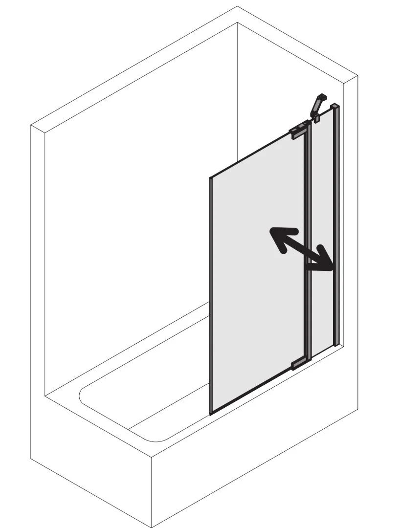 Kermi Duschdesign Badewannenaufsatz Pendelflügel mit Festfeld „Yanea“ Anschlag rechts, Anschlag rechts Glas Klar, Profile Schwarz Soft (RAL 9005), B: 785 mm H: 1400 mm