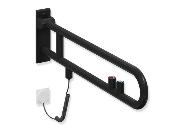 HEWI Stützklappgriff Serie 805 Classic, drehbar, Edelstahl pulverbeschichtet, Ausladung 850 mm, Farbe Schwarz tiefmatt