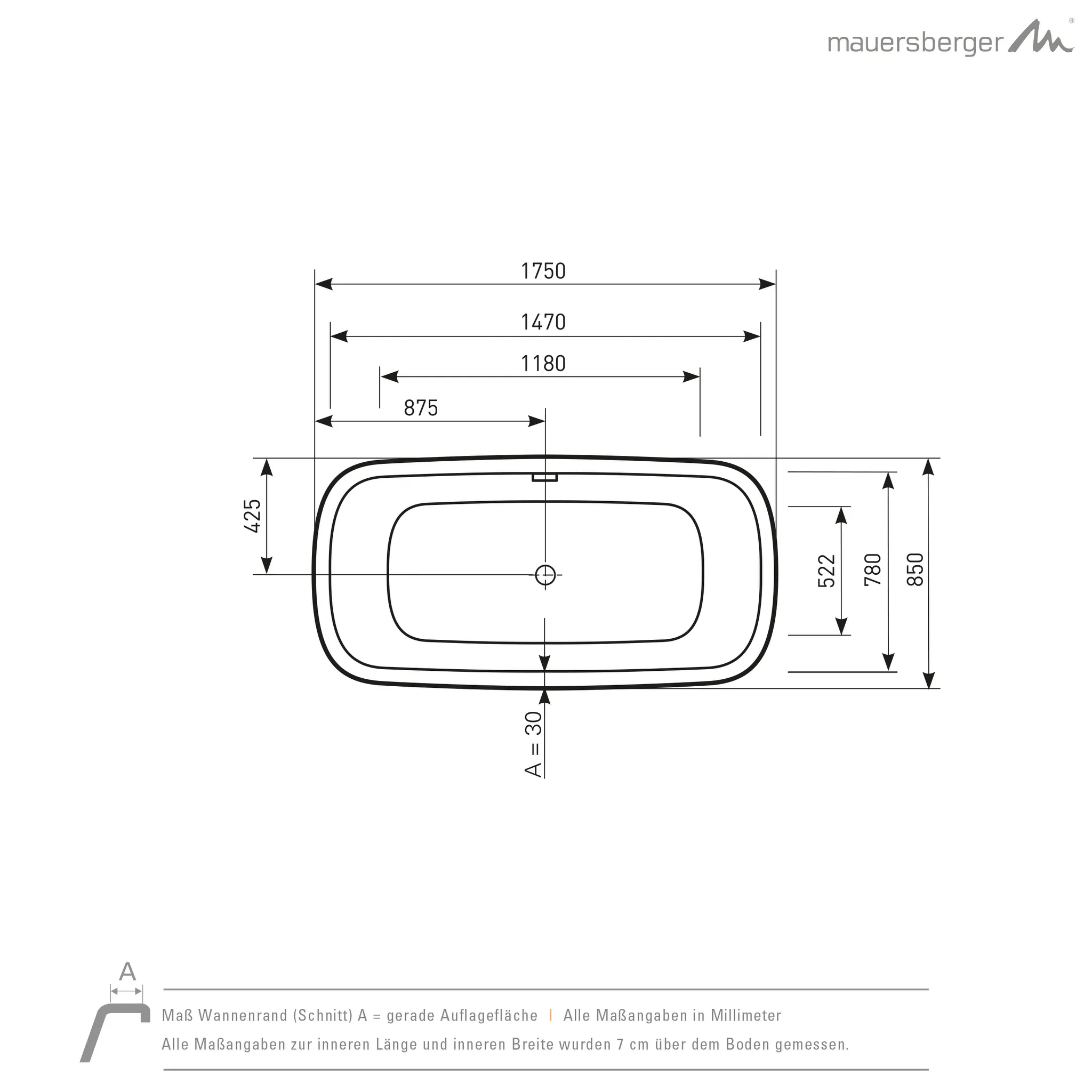 Mauersberger Mineral-Badewanne cancu cavi duo 1750x850x600, Freistehend