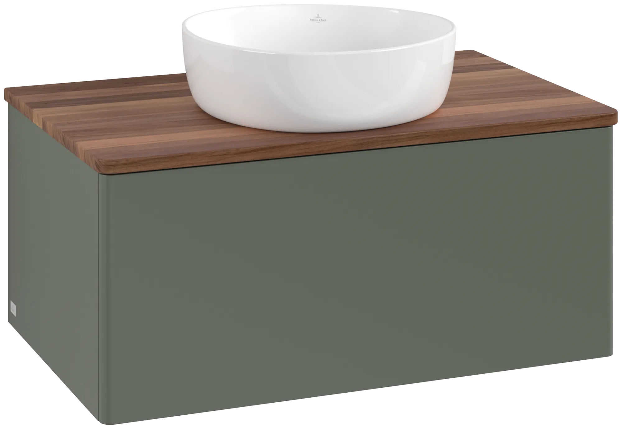 Villeroy & Boch Waschtischunterschrank „Antao“ 800 × 360 × 500 mm Leaf Green Matt Lacquer, für Becken mittig, mit Beleuchtung Villeroy & Boch Waschtischunterschrank „Antao“ 800 × 360 × 500 mm Leaf Green Matt Lacquer, für Becken mittig, mit Beleuchtung