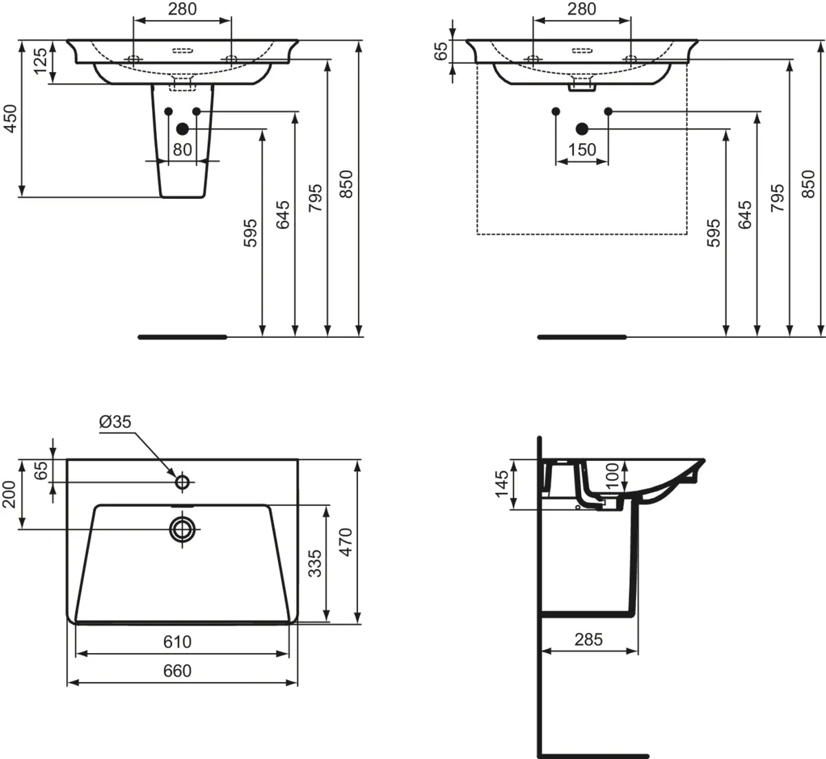 Waschbecken „LaDolceVita“ 66 × 47 × 14,5 cm, Hahnlochposition mittig Waschbecken „LaDolceVita“ 66 × 47 × 14,5 cm, Hahnlochposition mittig
