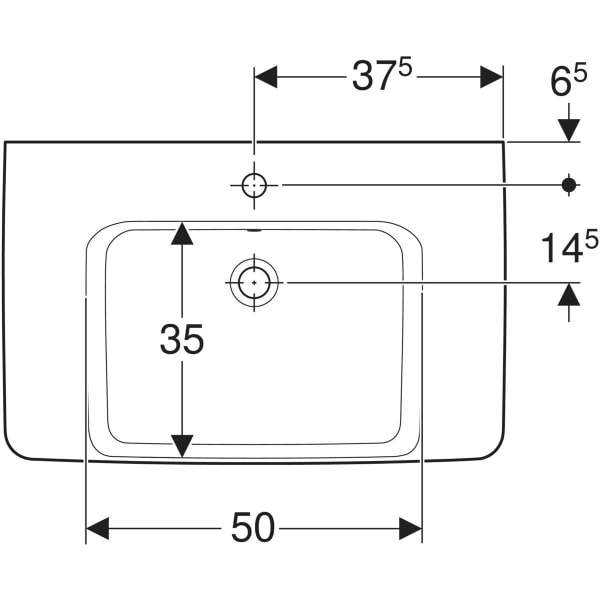 Aufsatzwaschtisch mit Ablagefläche „Renova Plan“, rechteckig 75 × 48 cm in weiß alpin
