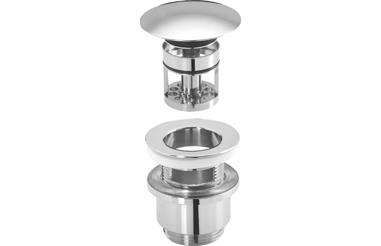 Design-Excentergarnitur 1 1/4″ MS vc mit Druckverschlussstopfen gewölbt rund und