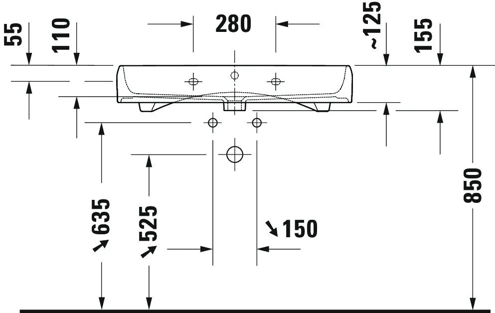 Wandwaschtisch geschliffen „Qatego“ 80 × 47 × 15 cm, Hahnlochposition mittig in mit HygieneGlaze