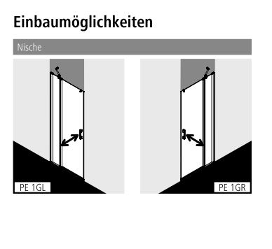 Kermi Duschtür Pendeltür 1-flügelig mit Festfeld links für Nische „PEGA“ Glas Klar, BV: 775 - 805 mm WE: 775 - 805 mm H: 1850 mm