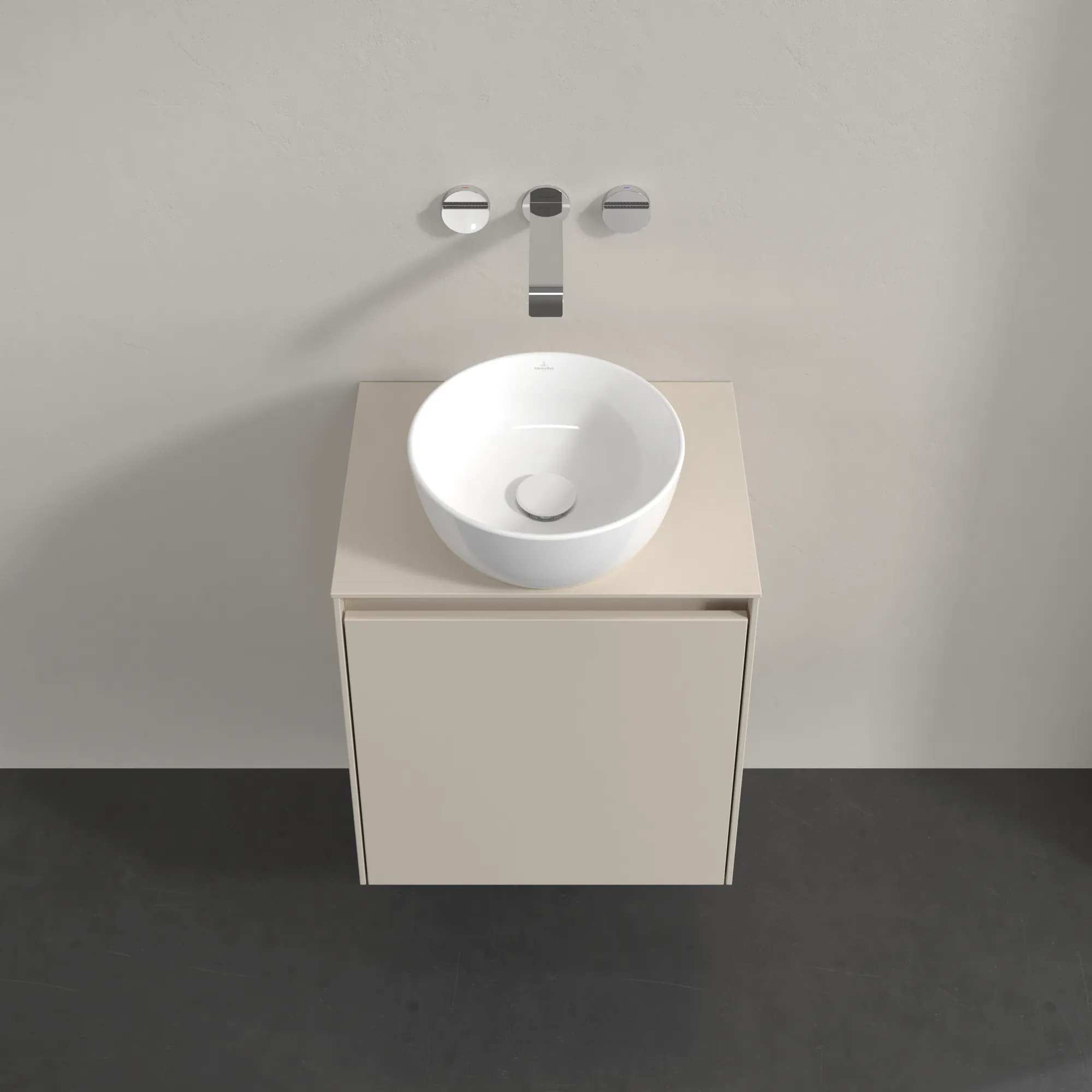 Villeroy & Boch Waschtischunterschrank „Collaro“ 500 × 548 × 380 mm Cashmere Grey, für Becken mittig, Anschlag rechts, mit Beleuchtung