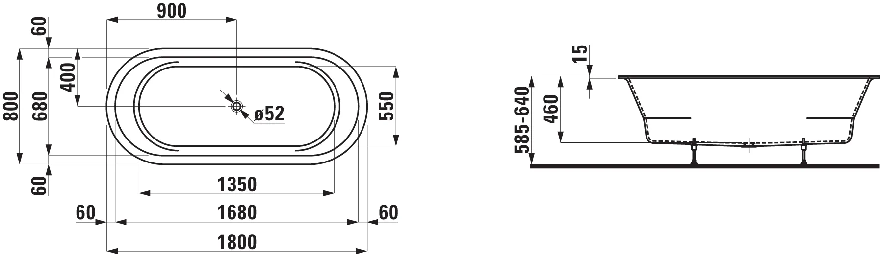 Laufen Badewanne „PRO“ oval 180 × 80 cm