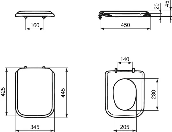 Ideal Standard WC-Sitz Tonca Weiß, Sandwich-Konstruktion, Duroplast, Maße: 345 x 445 mm