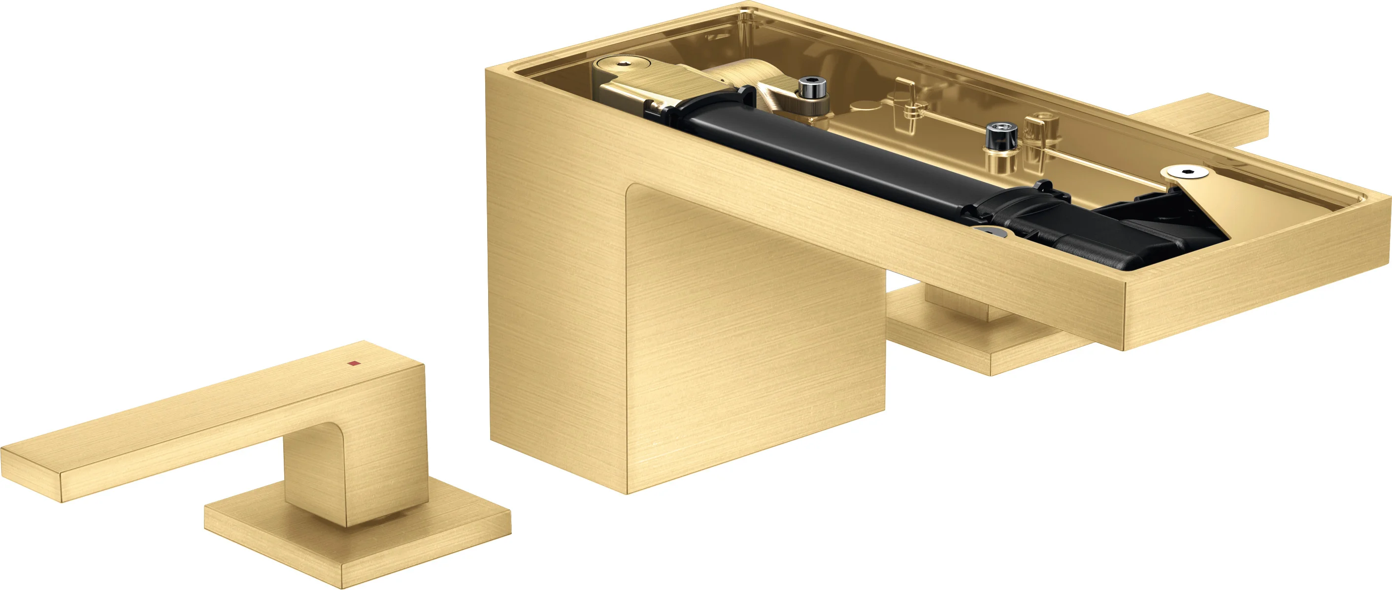 Hansgrohe AXOR MyEdition 3-Loch Waschtischarmatur Brushed Gold Optic, Ausladung 151 mm, Auslaufhöhe 70 mm, Hebelgriff, PowderRain Strahlart, max. Durchflussmenge 5 l/min Hansgrohe AXOR MyEdition 3-Loch Waschtischarmatur Brushed Gold Optic, Ausladung 151 mm, Auslaufhöhe 70 mm, Hebelgriff, PowderRain Strahlart, max. Durchflussmenge 5 l/min