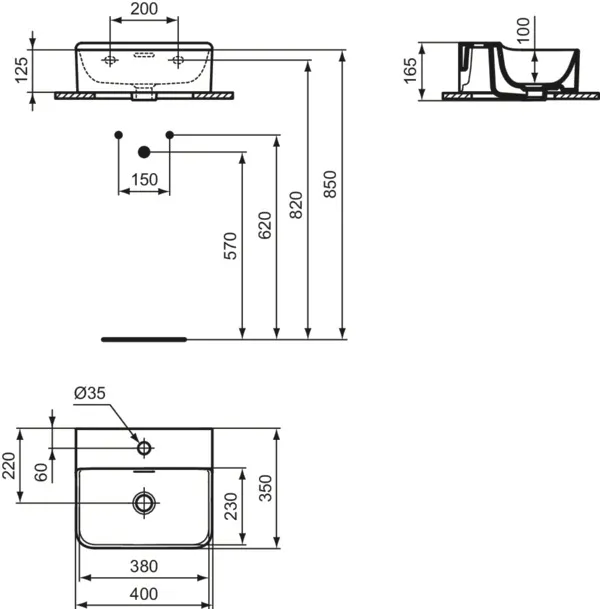 Waschbecken „Conca“ 40 × 35 × 16,5 cm, Hahnlochposition mittig in Weiß Waschbecken „Conca“ 40 × 35 × 16,5 cm, Hahnlochposition mittig in Weiß