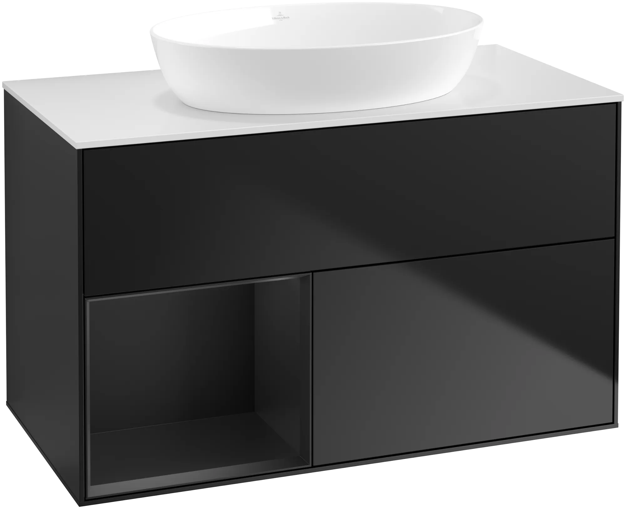 Villeroy & Boch Finion Waschbeckenunterschrank GA1, 1000 x 603 x 501 mm, Black Matt Lacquer / Glass White Matt