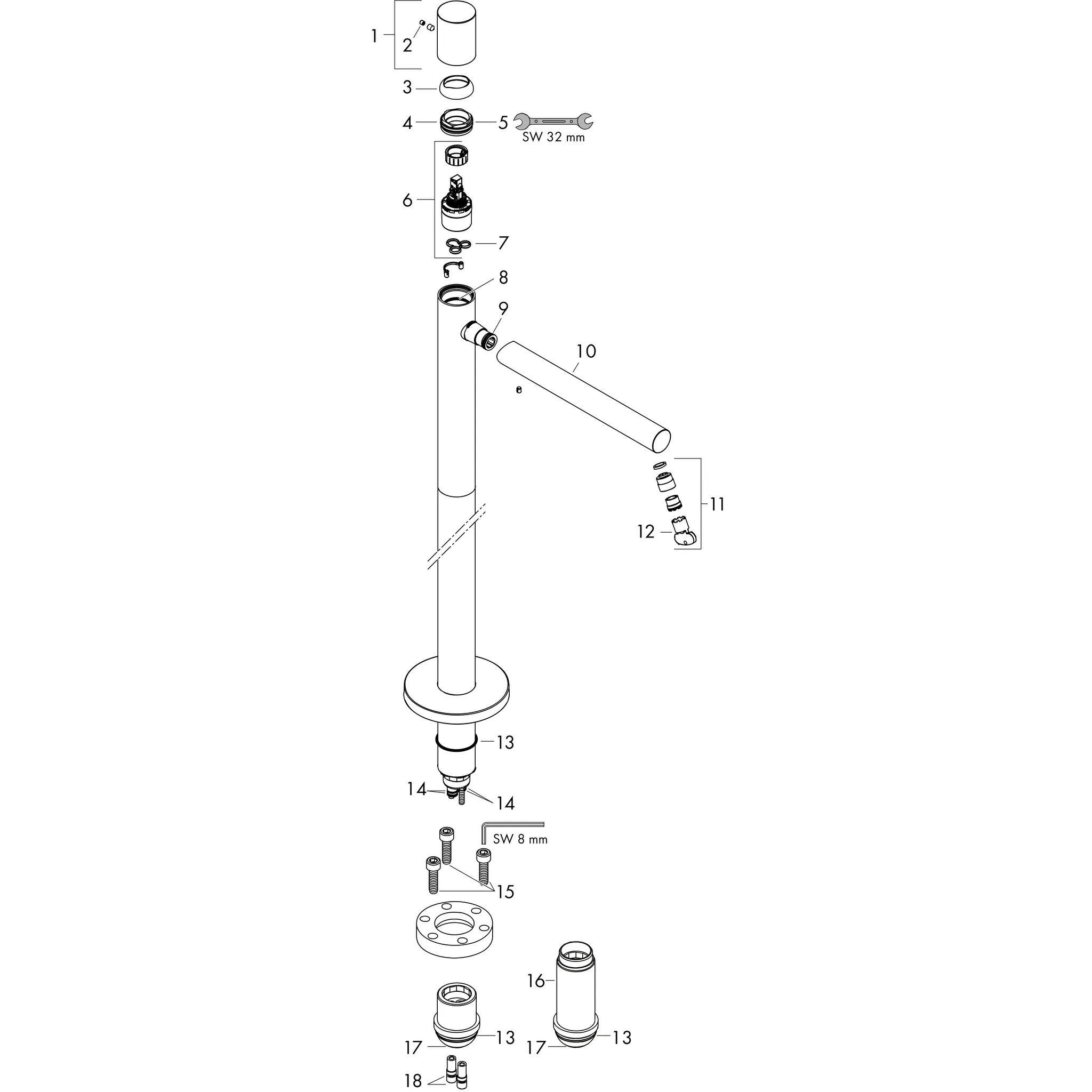 Hansgrohe AXOR Uno Einhebel-Waschtischmischer bodenstehend, Brushed Nickel Hansgrohe AXOR Uno Einhebel-Waschtischmischer bodenstehend, Brushed Nickel