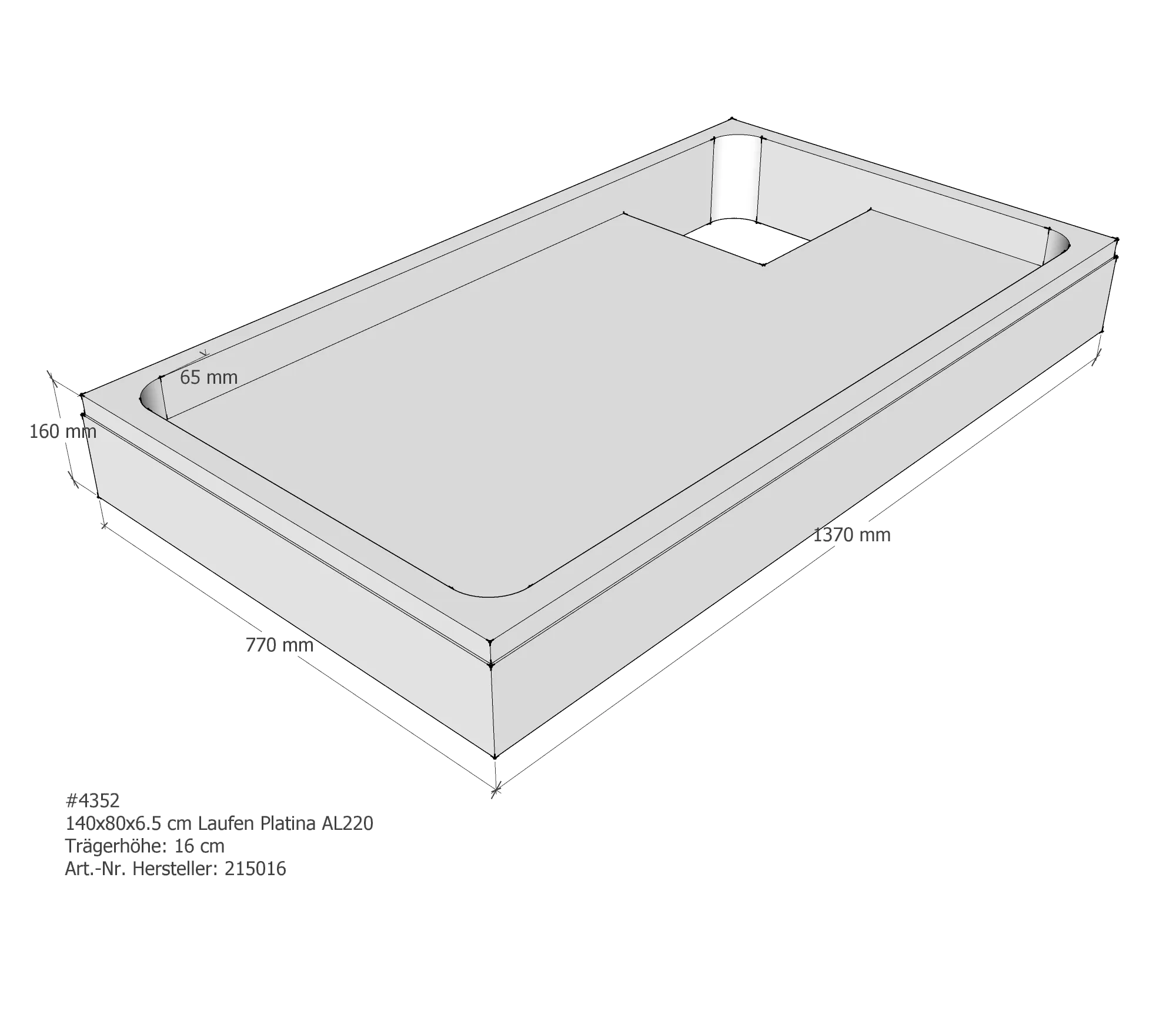 Duschwannenträger passend für Laufen Platina 140 × 80 × 6,5 cm