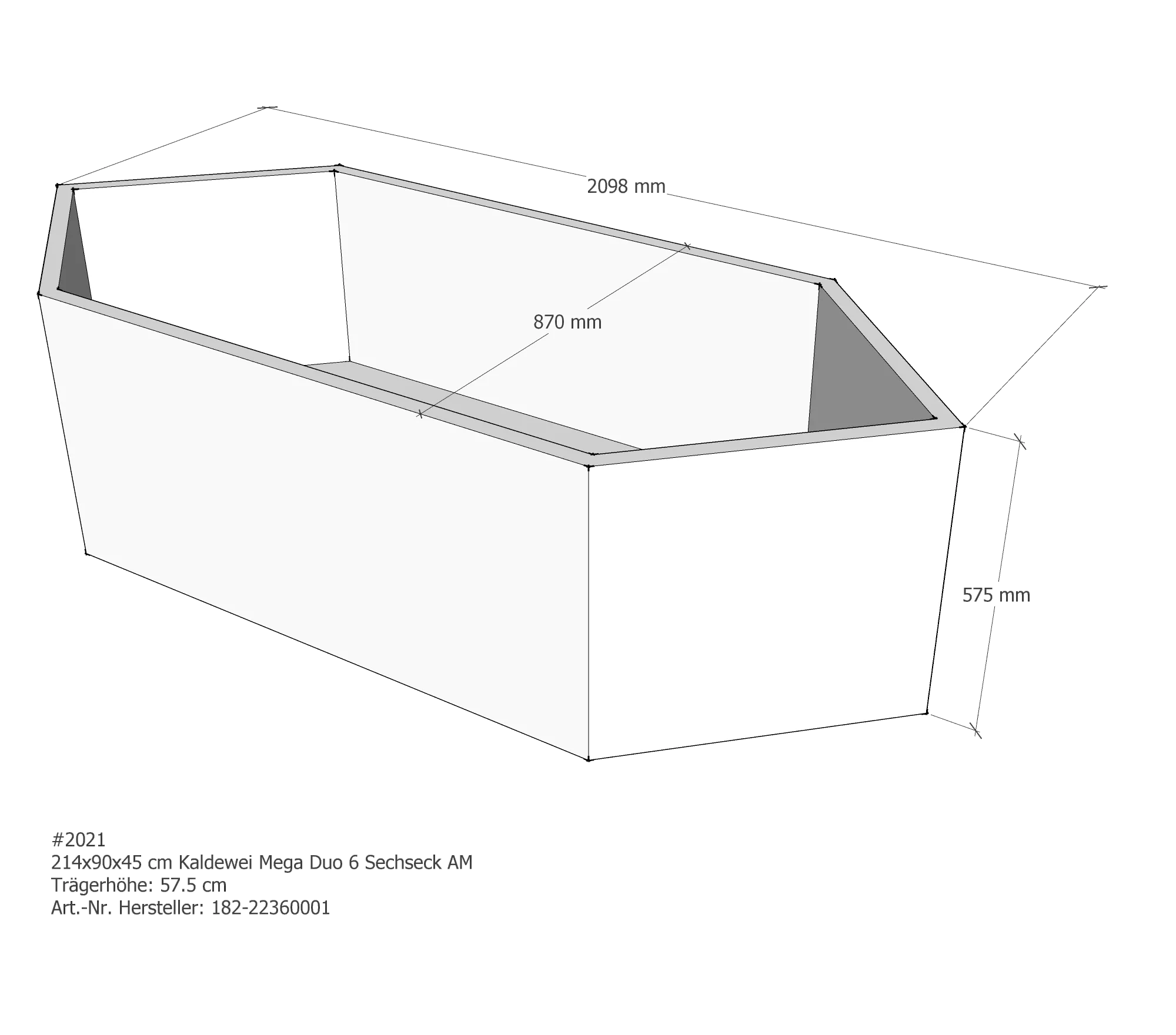 Badewannenträger passend für Kaldewei Mega Duo 6 214 × 90 × 45 cm