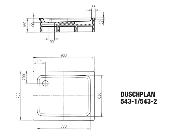Kaldewei rechteck Duschwanne „Duschplan“ 75 × 90 cm in pergamon
