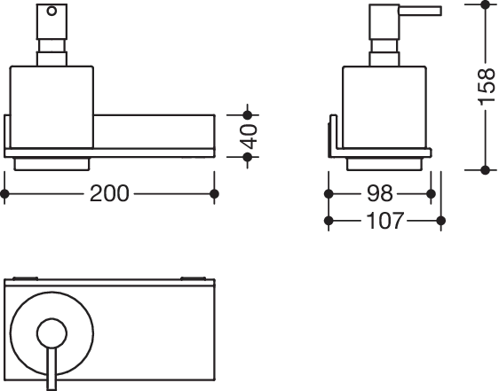 Ablage mit Seifen- oder Desinfektionsspender, Metall, pulverbeschichtet, Seifenspender aus Kristallglas, satiniert, Pumpenkopf pulverbeschichtet, Füllmenge ca. 250 ml, Breite 200 mm, Höhe 158 mm, Tiefe 98 mm, in Farbe DC (Schwarz tiefmatt)