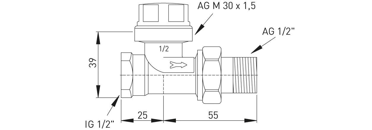 ASW HG-TEC Thermostatventil Durchgangsform ½″ Messing vernickelt