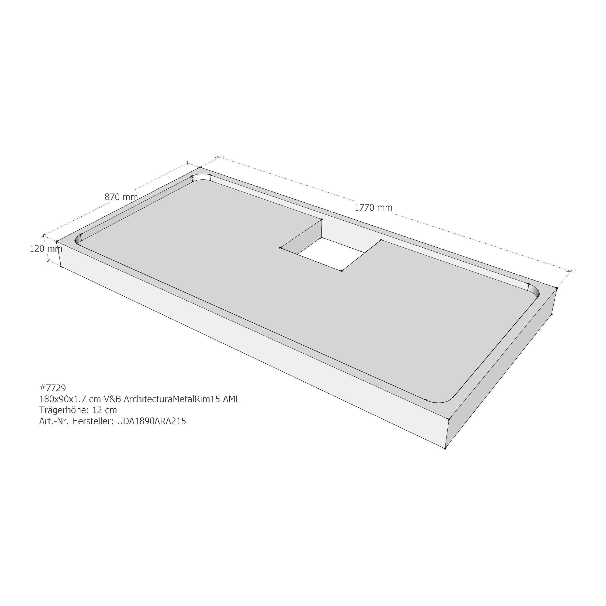 Duschwannenträger für Villeroy & Boch Architectura MetalRim 180 × 90 × 1,7 cm