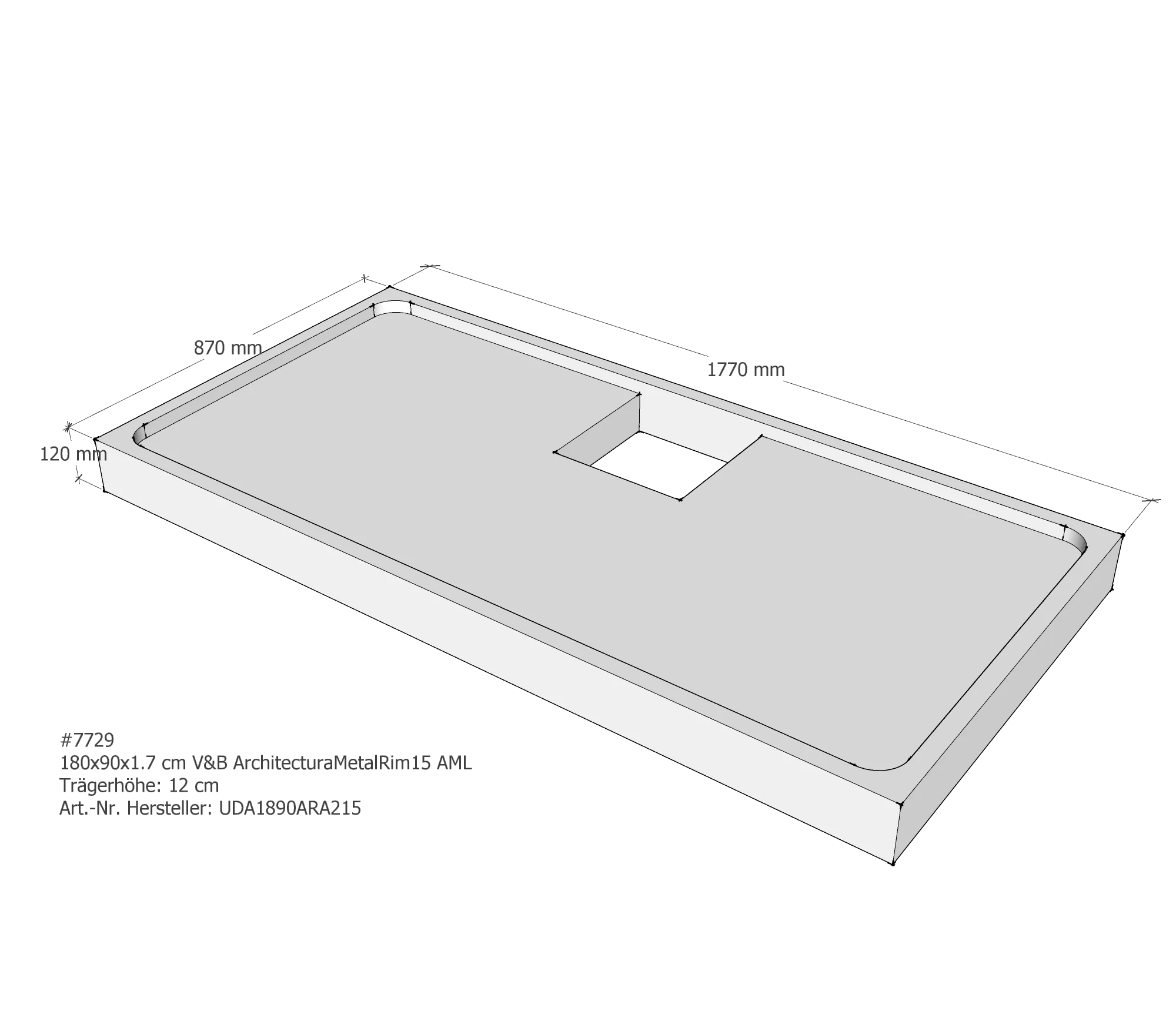 Duschwannenträger für Villeroy & Boch Architectura MetalRim 180 × 90 × 1,7 cm Breite: 90 cm / Länge: 180 cm
