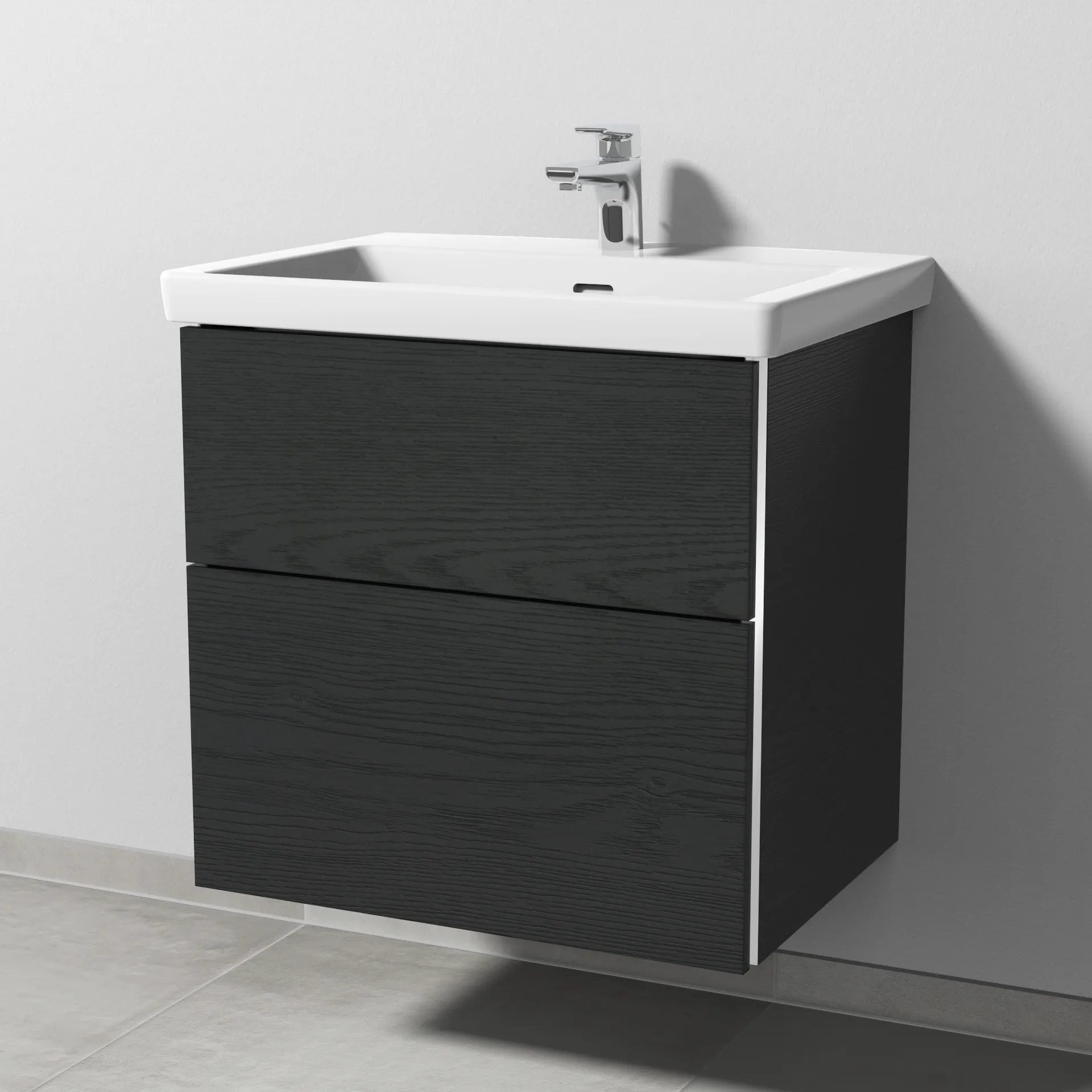 Sanipa Waschtischunterschrank „3way“ 605 × 588 × 462 mm in Black Oak, Becken mittig