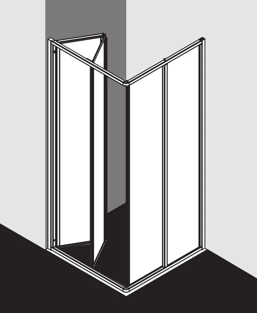 Kermi Duschtür Eckeinstieg 2-teilig (Falttür) Halbteil „NOVA 2000“ Glas Kerolan Fontana, Profile Silber Mattglanz, BV: 970 - 992 mm WE: 980 - 1002 mm H: 2000 mm
