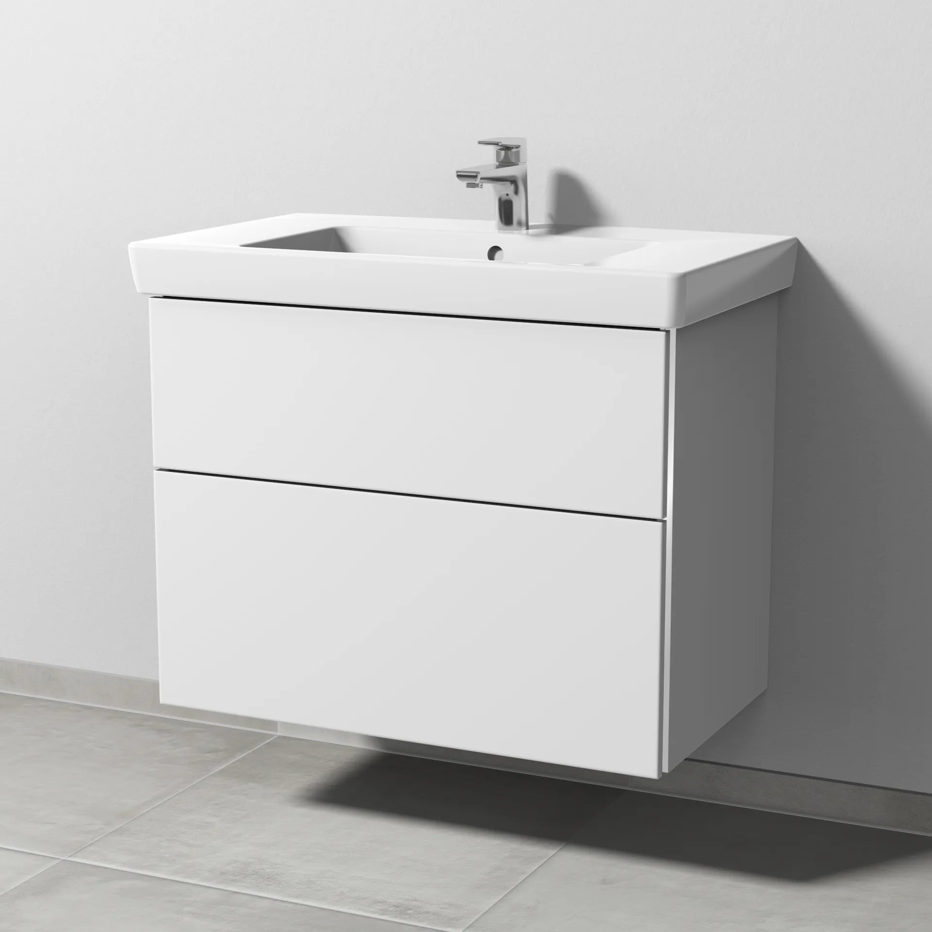 Sanipa Waschtischunterschrank „3way“ passend zu Keramik-Waschtische Subway 2.0 von Villeroy & Boch 750 × 593 × 447 mm in Weiß-Soft, Becken mittig