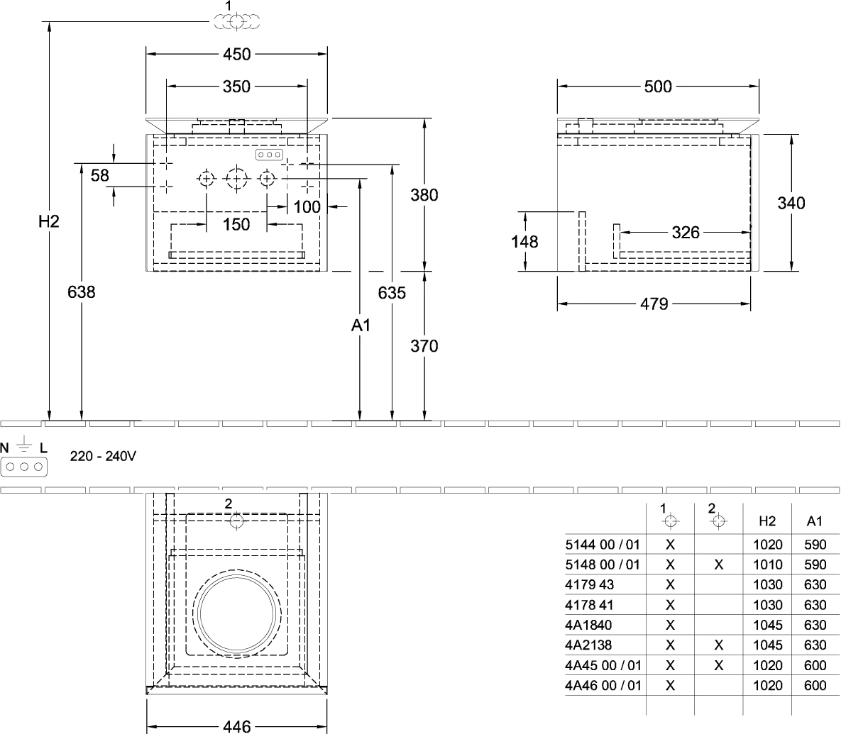 Villeroy & Boch Waschtischunterschrank „Legato“ für Schrankwaschtisch 45 × 38 × 50 cm