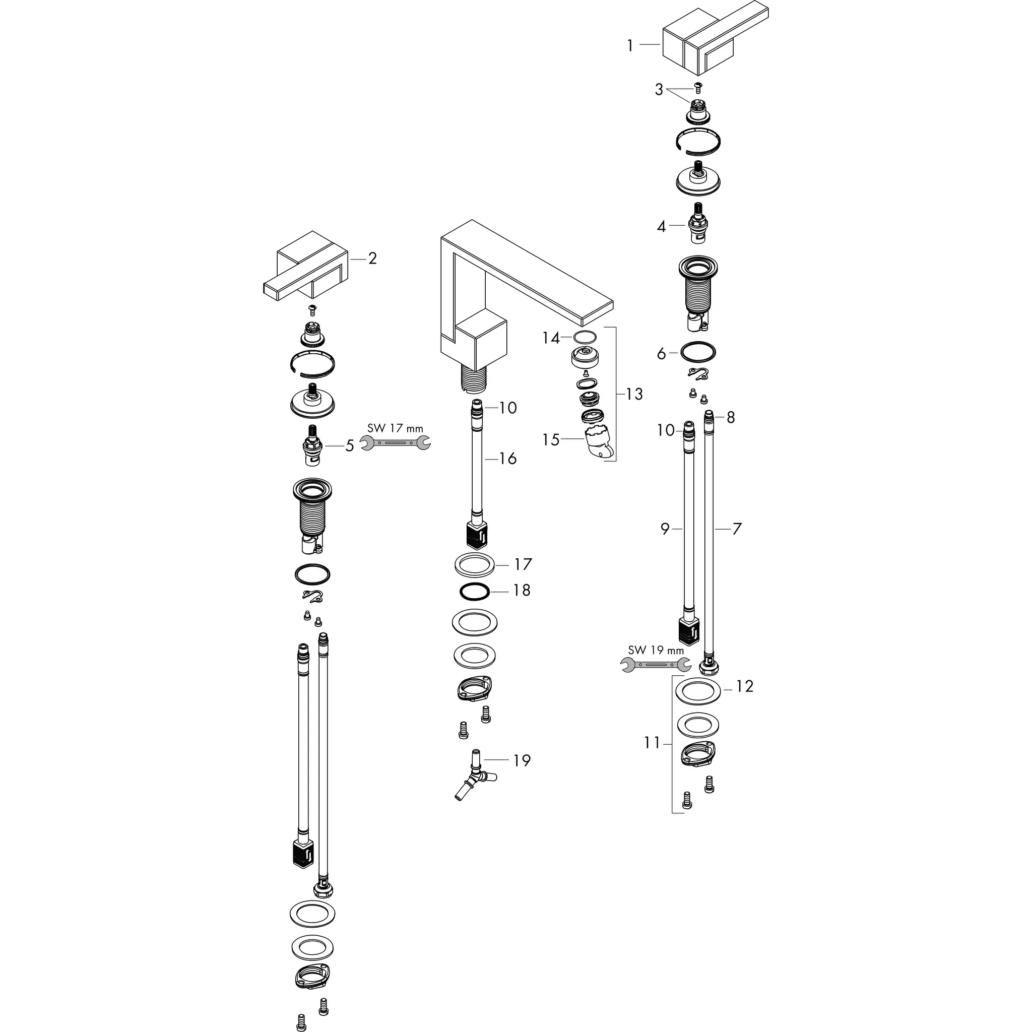 Hansgrohe AXOR Edge 3-Loch Waschtischarmatur 130 mit Push-Open Ablaufgarnitur - Diamantschliff, Chrom Hansgrohe AXOR Edge 3-Loch Waschtischarmatur 130 mit Push-Open Ablaufgarnitur - Diamantschliff, Chrom