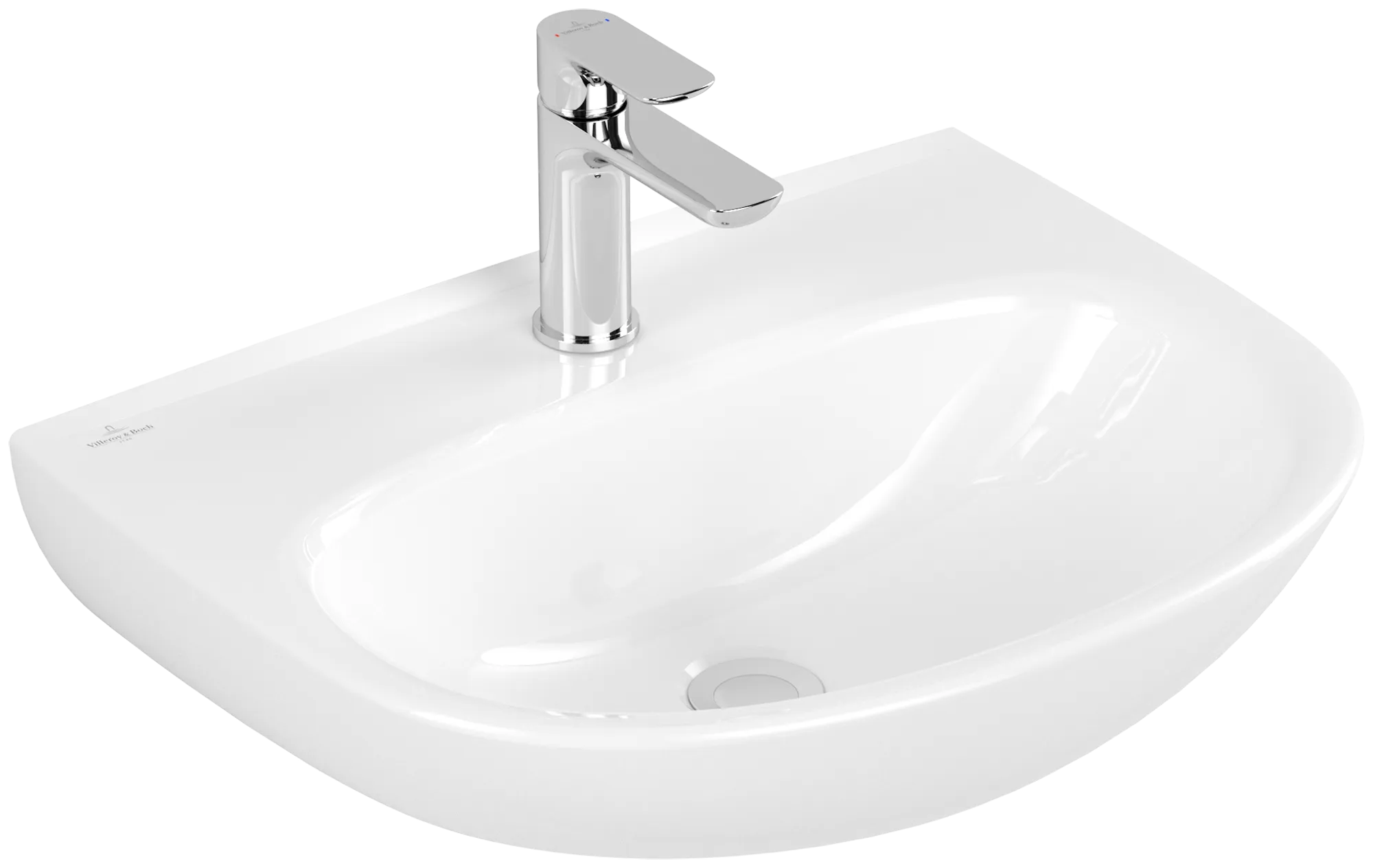 Waschbecken O.novo 4A4056, 550 x 440 mm, Oval, Becken mittig, 1HL. mittleres Hahnloch durchgestochen, ohne Überlauf, Weiß Alpin