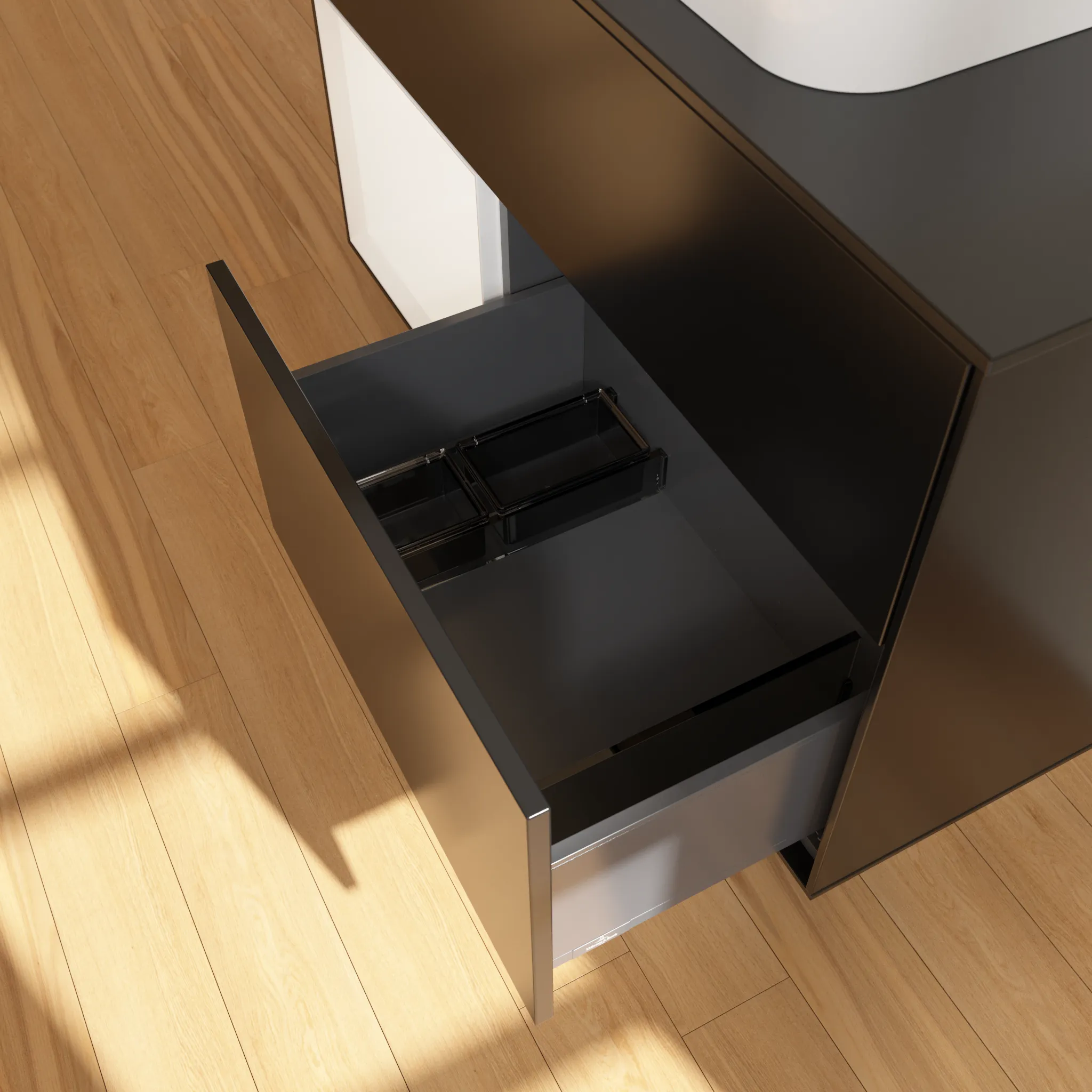 Villeroy & Boch Waschbeckenunterschrank Finion F24, 1000 x 603 x 501 mm, Black Matt Lacquer, mit Beleuchtung und Push-to-open Funktion