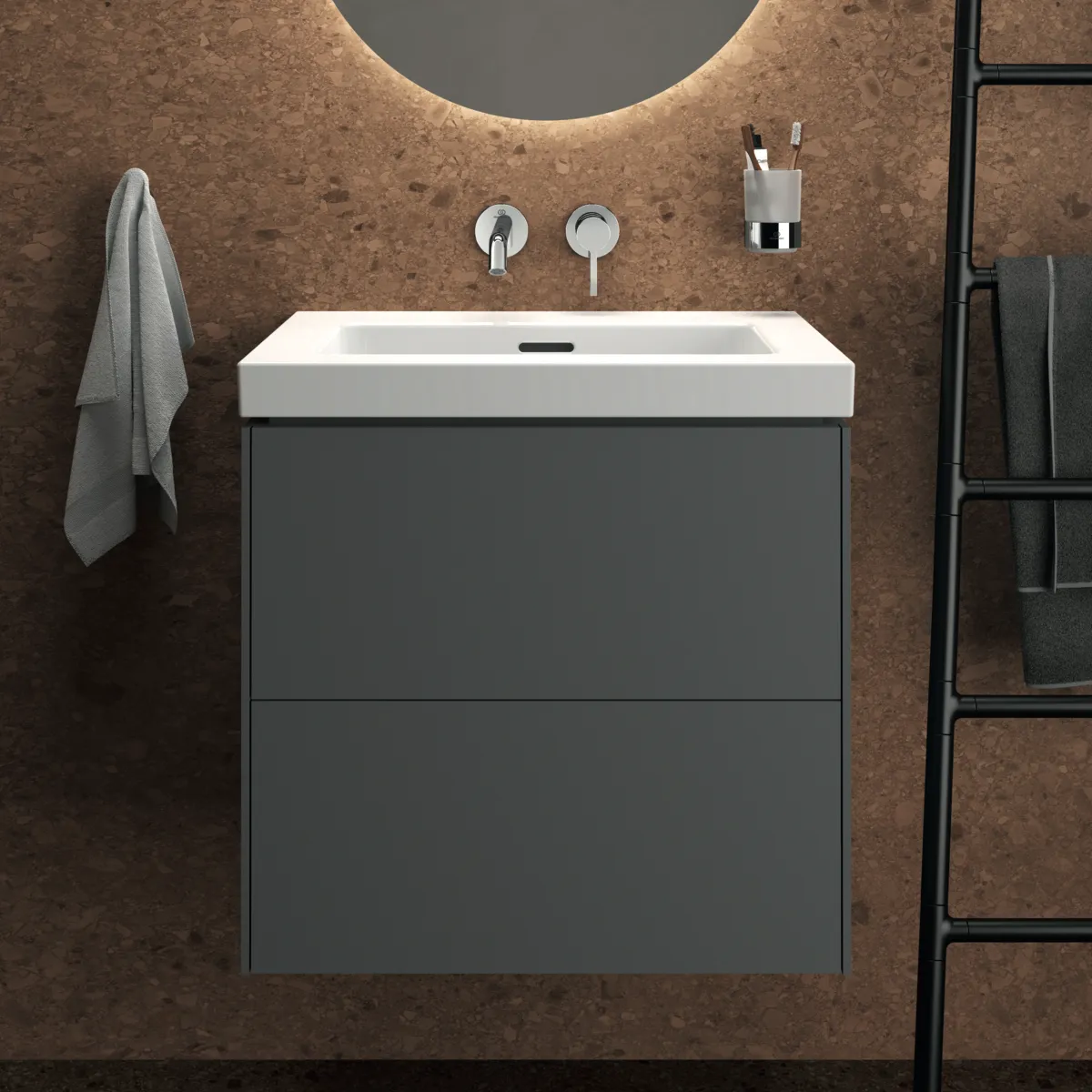 Zahnputzbecher Conca, rund, Brushed Gold Zahnputzbecher Conca, rund, Brushed Gold