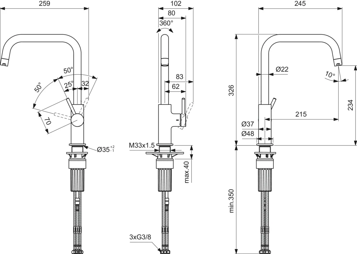 Ideal Standard Einhand-Küchenarmatur „Ceraline Nuovo“ Ausladung 215 mm Ideal Standard Einhand-Küchenarmatur „Ceraline Nuovo“ Ausladung 215 mm