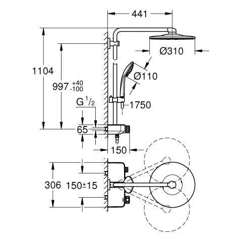 Grohe Euphoria SmartControl Duschsystem 310 Duo 22120, Thermostatbatterie, 450 mm Brausearm, phantom black Grohe Euphoria SmartControl Duschsystem 310 Duo 22120, Thermostatbatterie, 450 mm Brausearm, phantom black