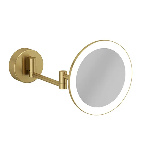 Kludi-VELA R LED-Kosmetikspiegel Brushed Gold, schwenkbar, 3-fach Vergrößerung, 4,5W LED, Wandhalterung, 12V, IP44