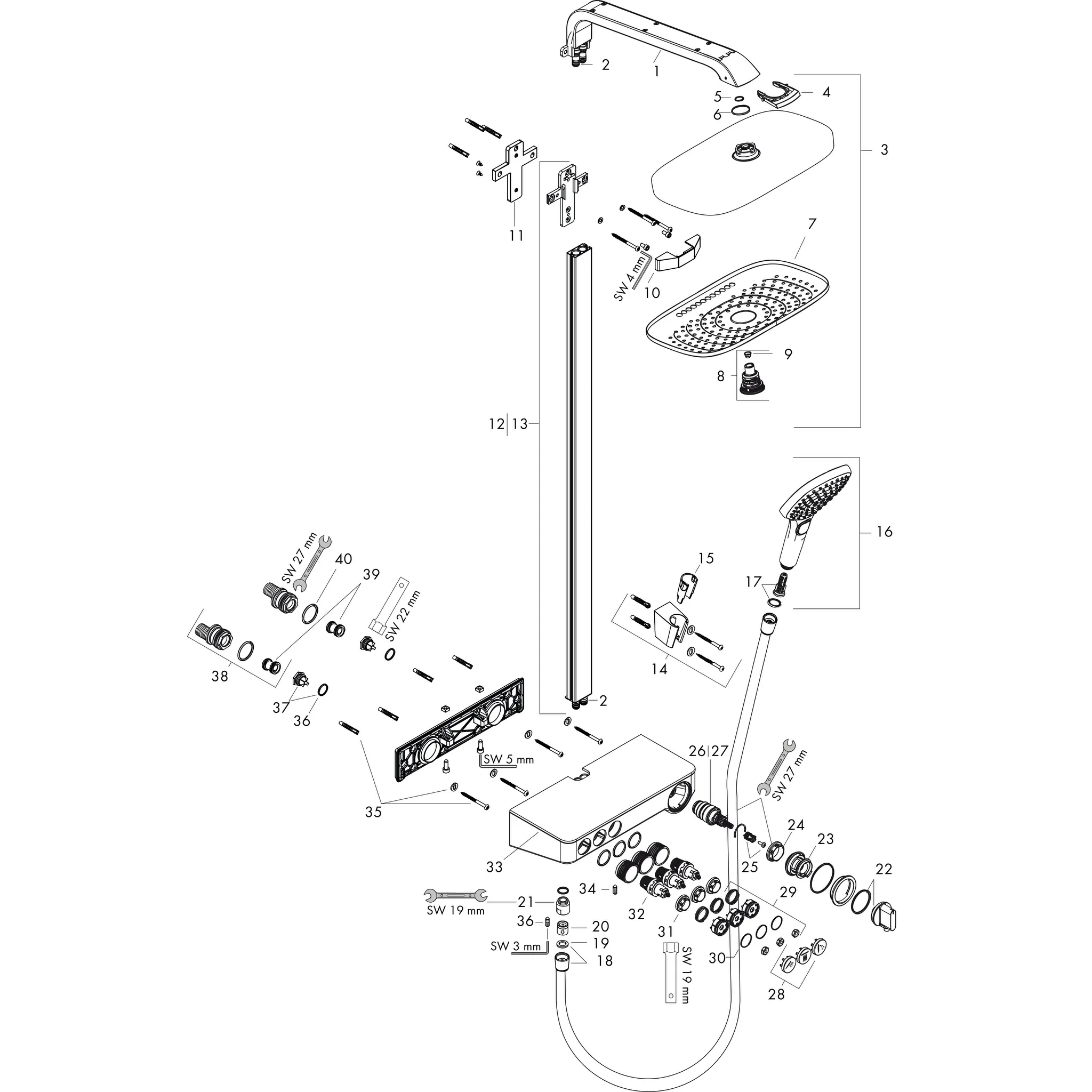 Showerpipe Raindance Select chrom mit Kopfbrause Raindance E Air 3jet 300mm