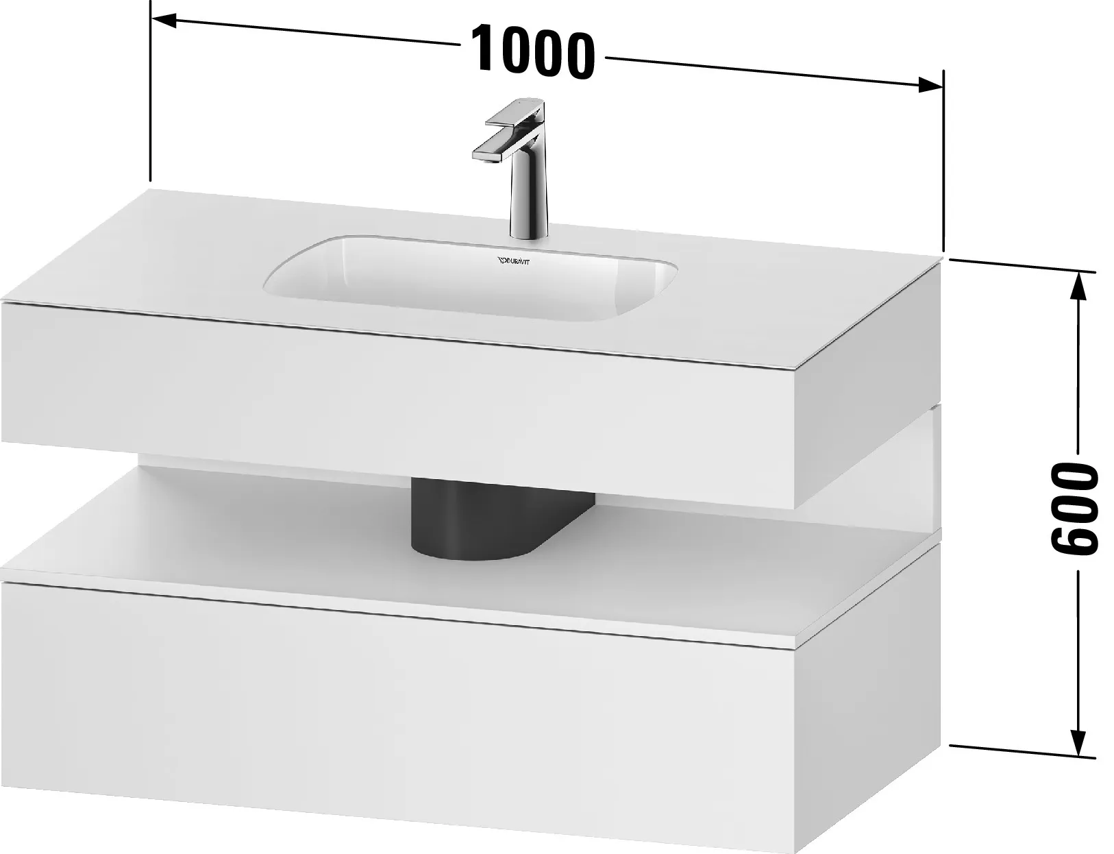 Einbauwaschtisch mit Konsolenwaschtischunterbau „Qatego“ 100 × 55 × 60 cm, mit Beleuchtung