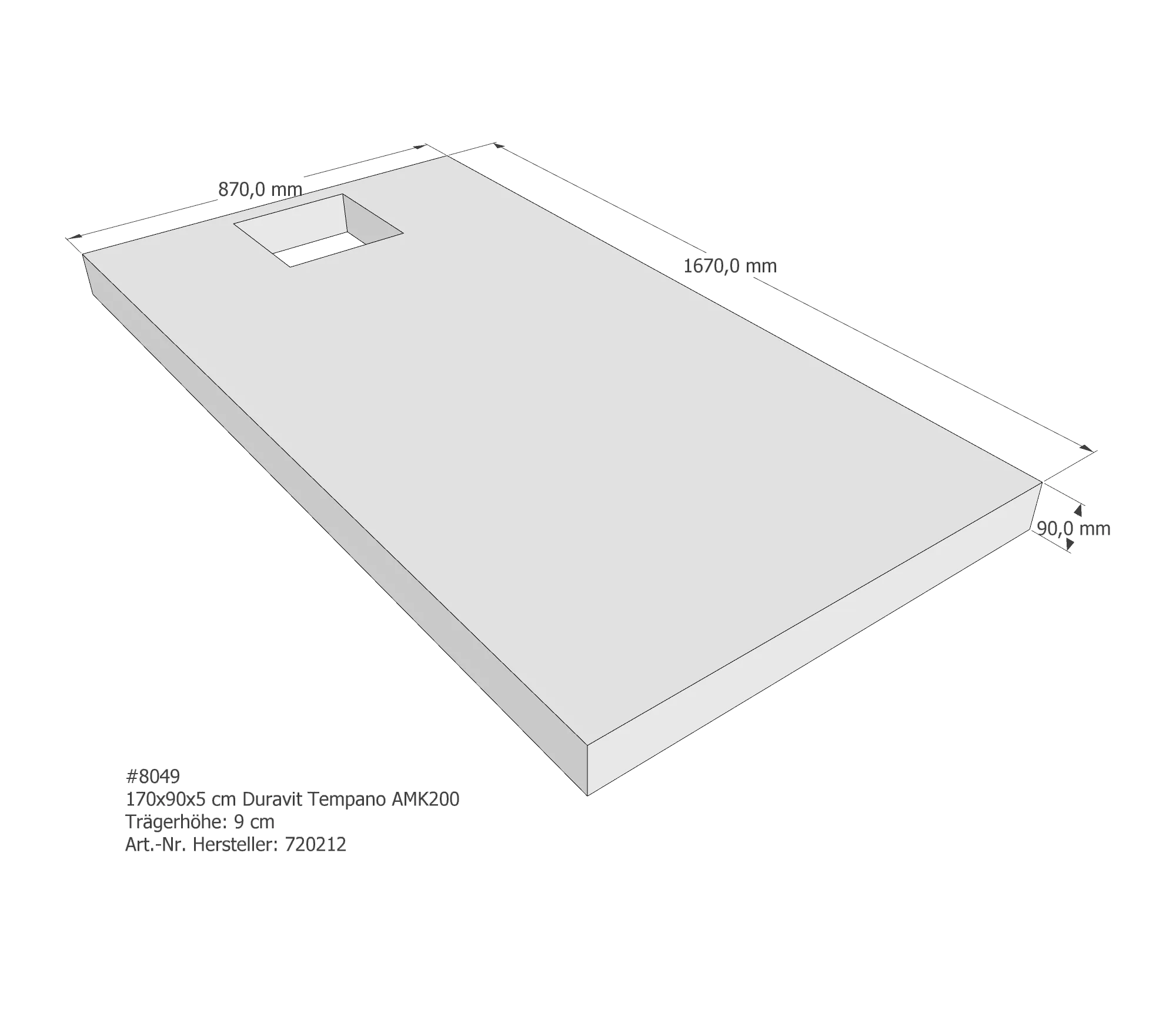 Duschwannenträger für Duravit Tempano 170 × 90 × 5 cm Breite: 90 cm / Länge: 170 cm Duschwannenträger für Duravit Tempano 170 × 90 × 5 cm Breite: 90 cm / Länge: 170 cm