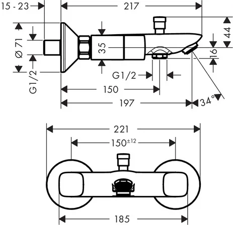 Zweigriff Wannenarmatur Aufputz Logis DN15 chrom