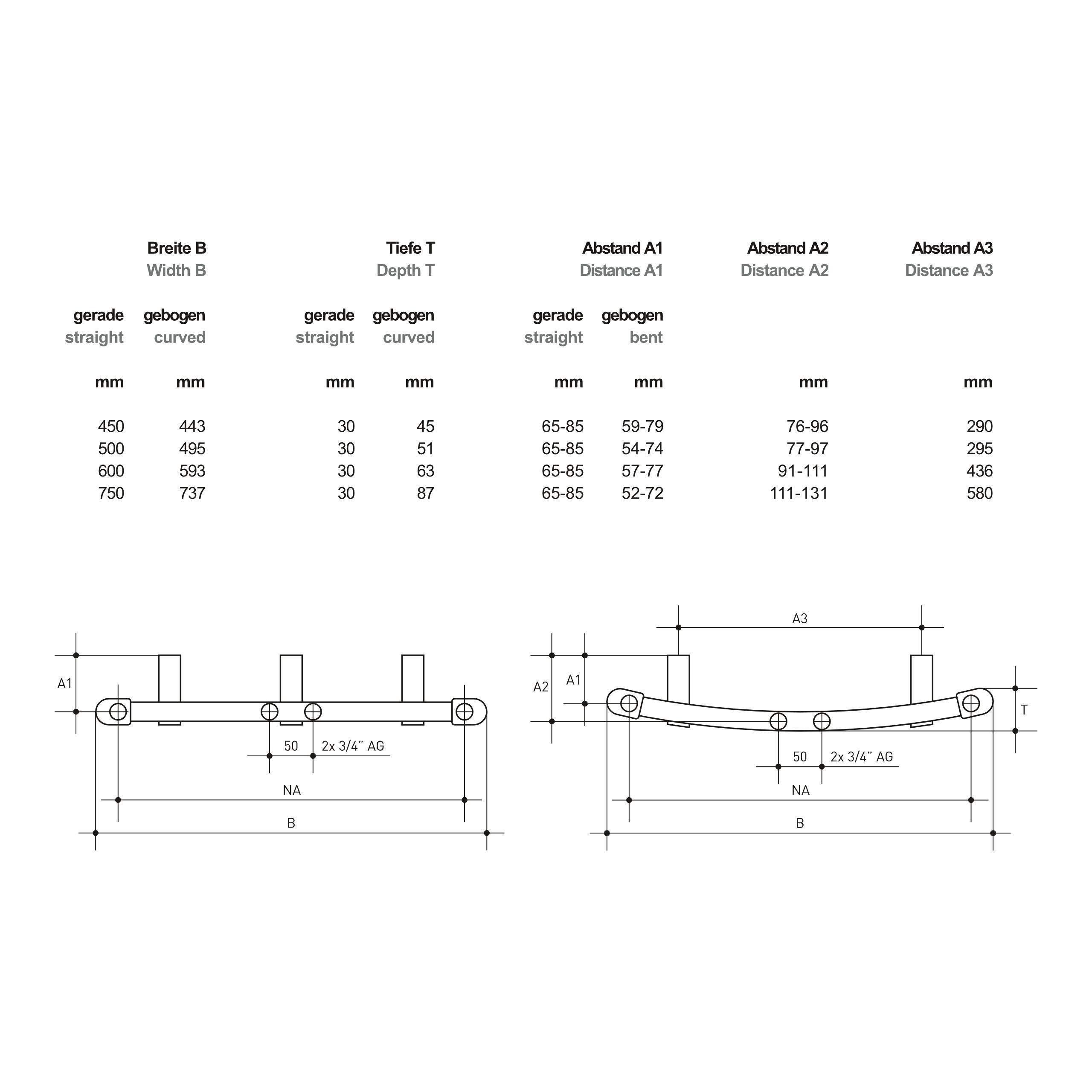 Badundu Design-Heizkörper 45 × 165,8 cm, Mittel- & Seitenanschluss Badundu Design-Heizkörper 45 × 165,8 cm, Mittel- & Seitenanschluss