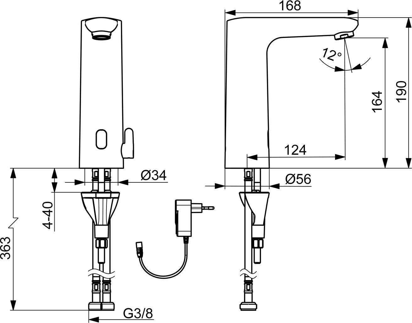Hansa Waschtischarmatur, elektronisch „Electra“ Ausladung 124 mm in Chrom Hansa Waschtischarmatur, elektronisch „Electra“ Ausladung 124 mm in Chrom