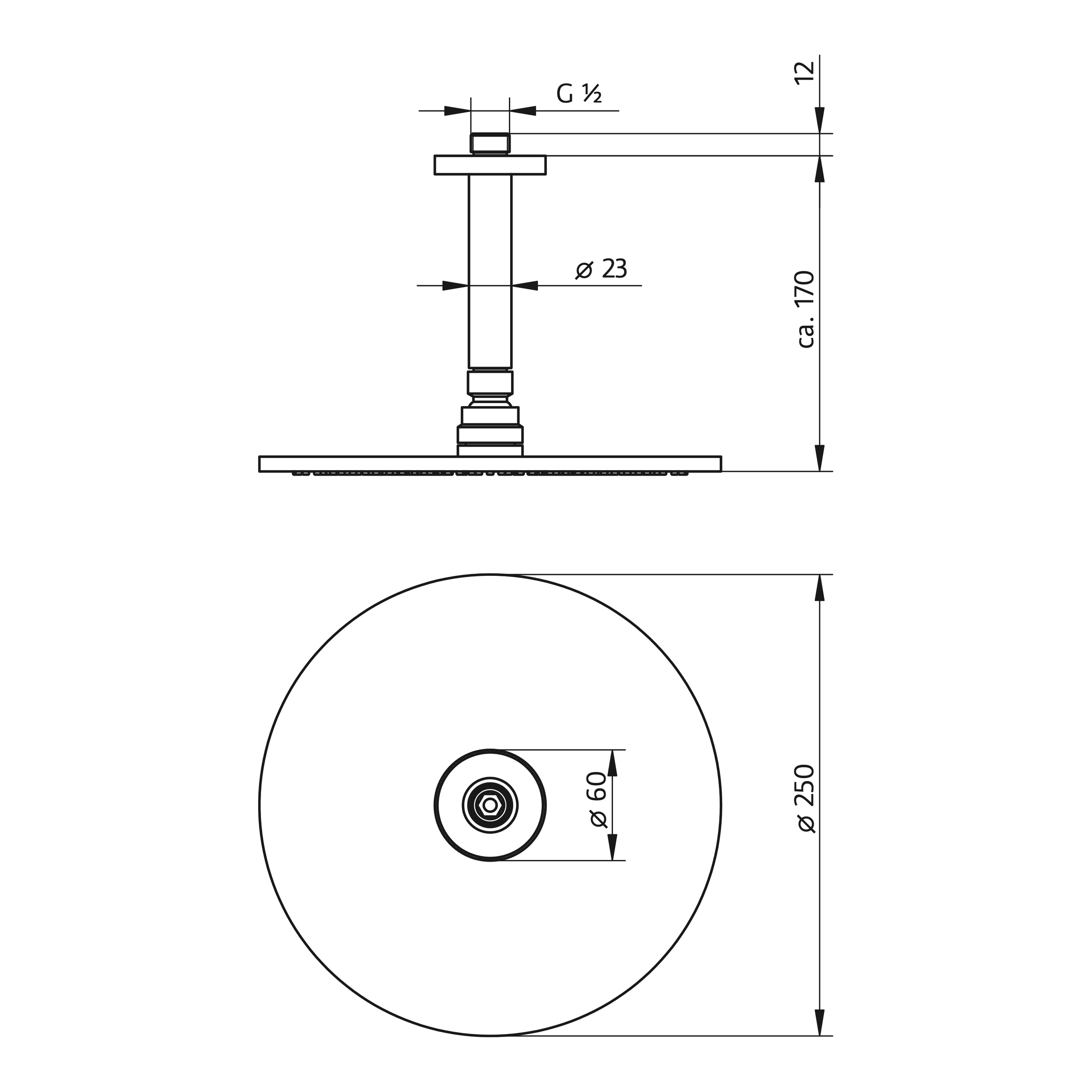 HSK Deckenarm mit Kopfbrause ⌀ 2,3 cm in chrom HSK Deckenarm mit Kopfbrause ⌀ 2,3 cm in chrom