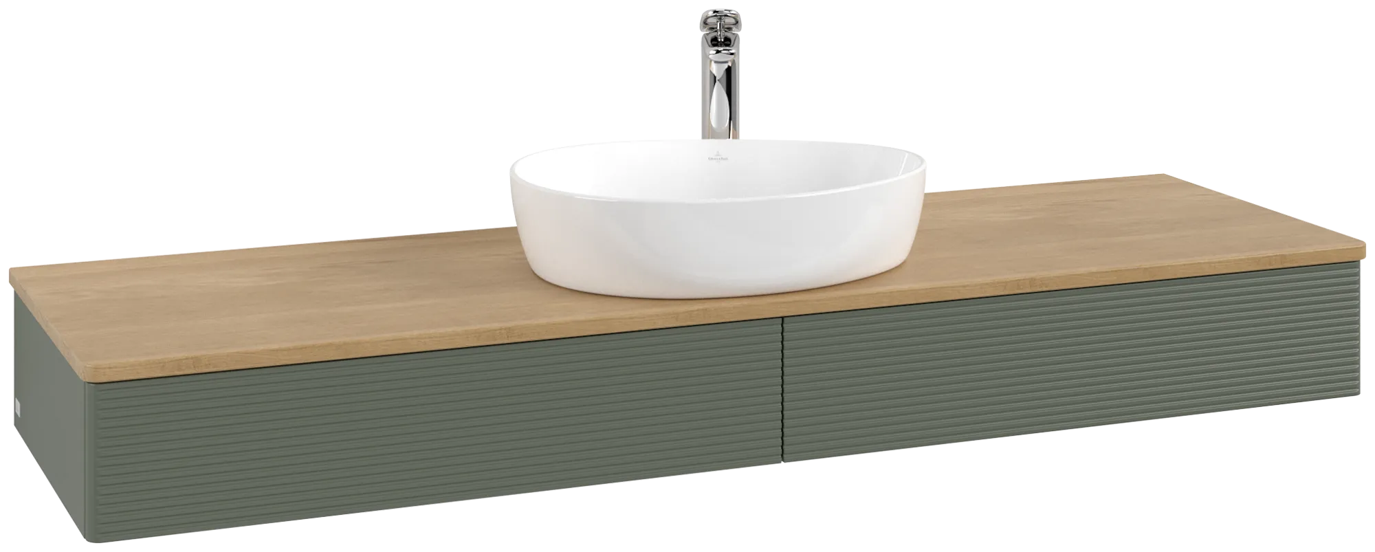 Villeroy & Boch Antao Waschbeckenunterschrank L14_5, 1600x190x500mm, Leaf Green Matt Lacquer/Honey Oak