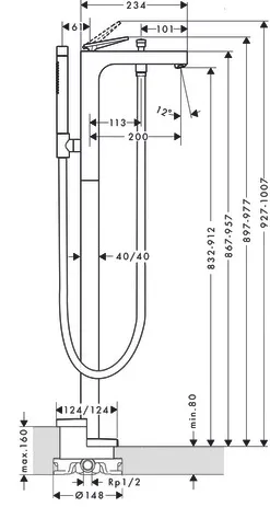 Wannenmischer Axor Citterio Fertigsetzur Bodenmontage mit Hebelgriff chrom Wannenmischer Axor Citterio Fertigsetzur Bodenmontage mit Hebelgriff chrom