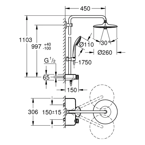 Grohe Euphoria SmartControl System 260 Mono Duschsystem mit Thermostatbatterie Wandmontage Grohe Euphoria SmartControl System 260 Mono Duschsystem mit Thermostatbatterie Wandmontage
